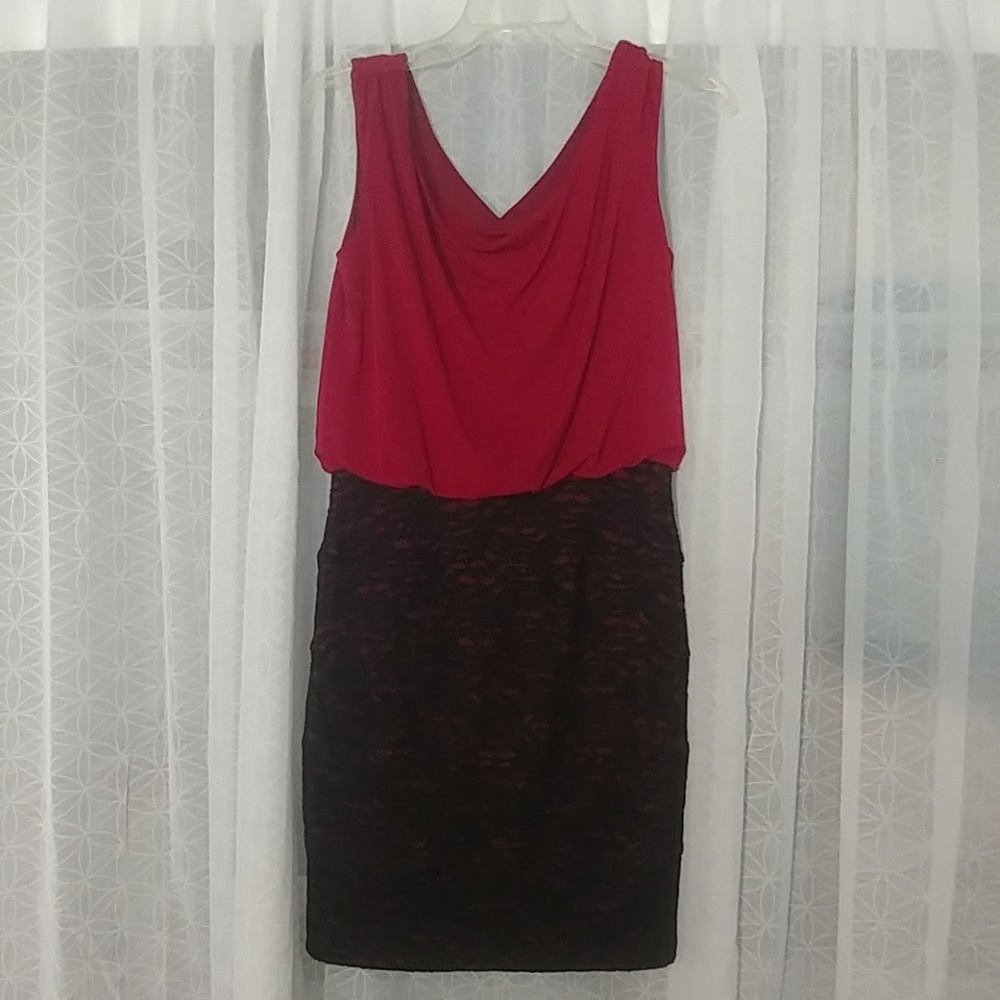 Enfocus Studio Women's Red with Black Lace Dress 6